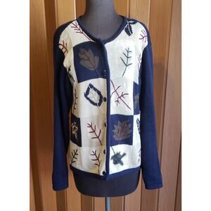 Milano size small crochet vintage Fal/Autumnl Leaves  button-up sweater